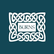 Burns Pet Food logo consisting of a dark blue background and white intertwined rope pattern